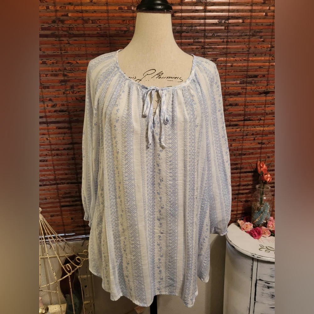 Fred David Light Blue and White Striped Blouse